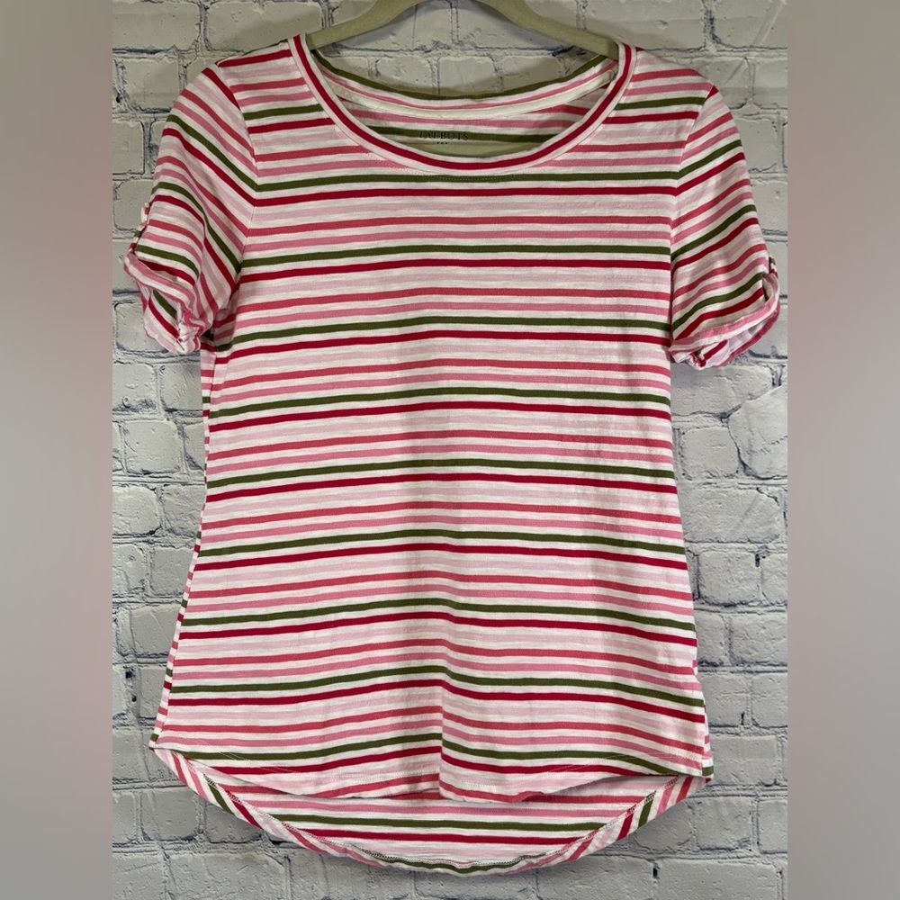 Talbots Pink Red Green Striped Preppy Classic Beachy Vacation Comfy Tshirt S